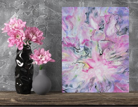Pink Garden Poured Acrylic painting 8"x10"