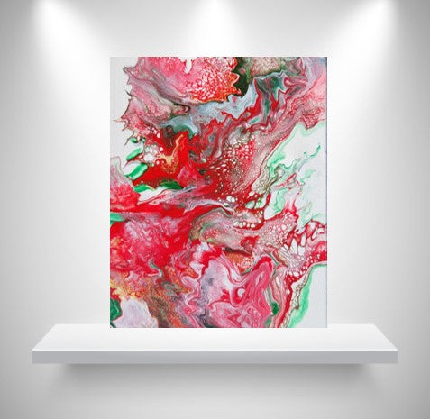 Red Raspberry Splash Poured Acrylic painting 8"x10"