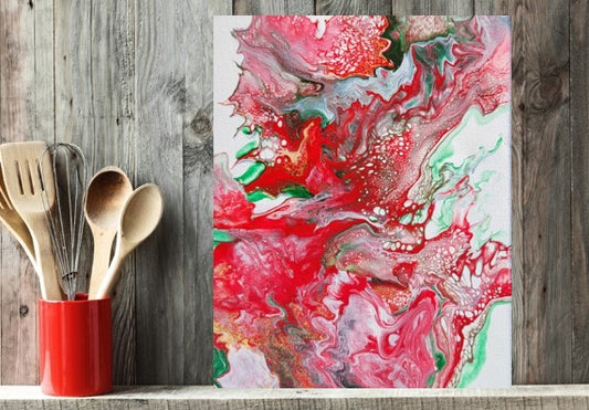 Red Raspberry Splash Poured Acrylic painting 8"x10"