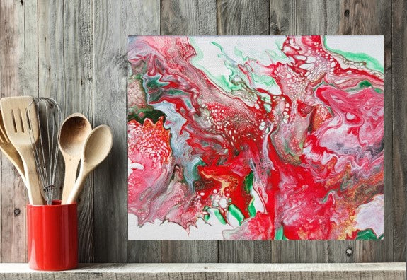 Red Raspberry Splash Poured Acrylic painting 8"x10"