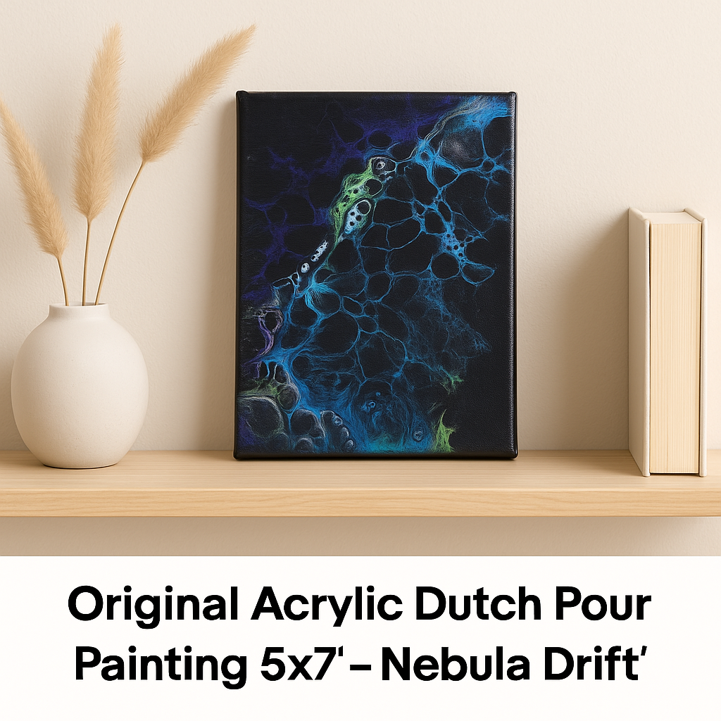 Original Acrylic Dutch Pour Painting 5x7" – “Nebula Drift” – Fluid Art on Canvas